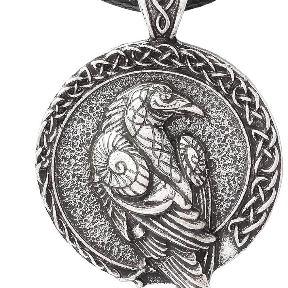 Raven Necklace, Viking Celtic Raven Medallion Pendant, Norse Raven Jewelry Gift